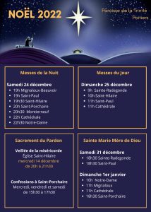 Horaires de Noël 2022 et du jour de l'An sur la paroisse de la Trinité de Poitiers