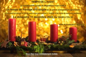 Temps de l'Avent 2022 à Mignaloux, paroisse de la Trinité de Poitiers. Partage d’Évangile.